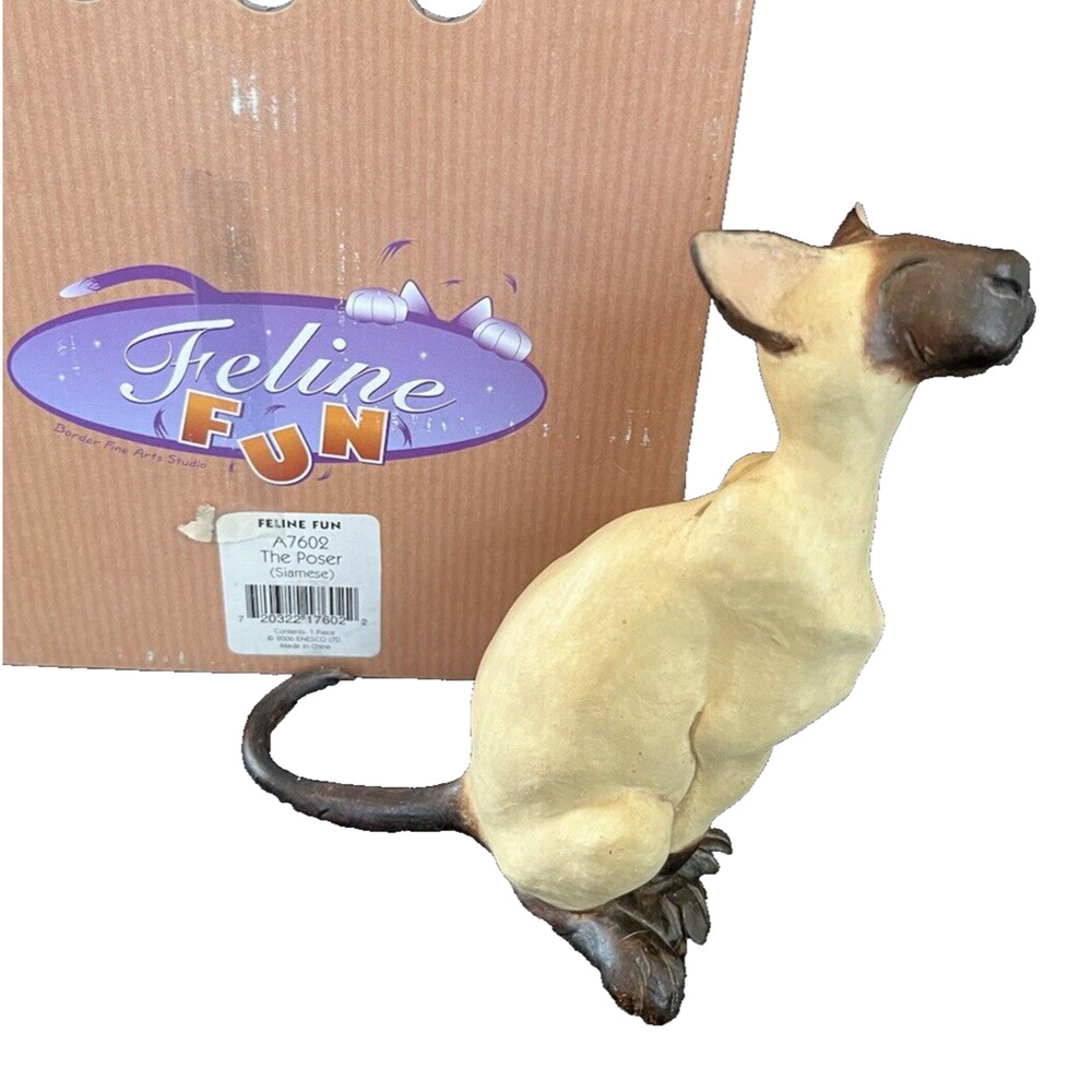 Rare Siamese Cat Figure Sculpture By Border Fine Arts Enesco A8547 Original BOX - Picture 4 of 10
